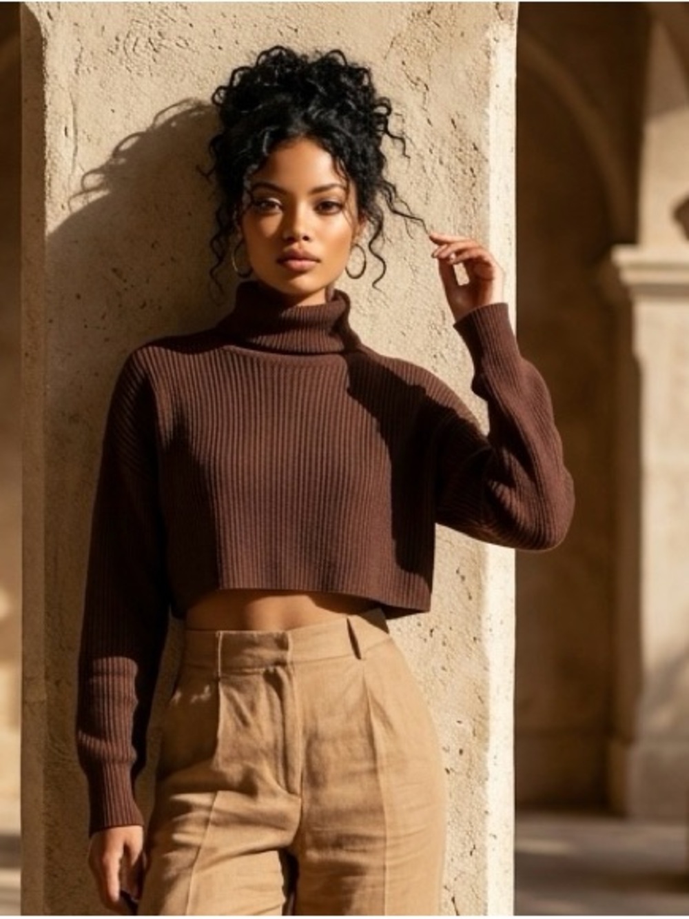 EUC 
Forever 21 Chocolate
Brown Cropped
Turtleneck Sweater Sz M